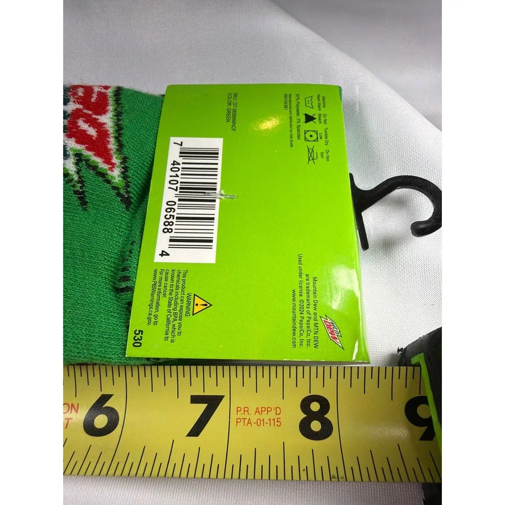 Mountain Dew Logo All Over Print Crew Socks Mens 6-12 Green‎ Polyester Novelty